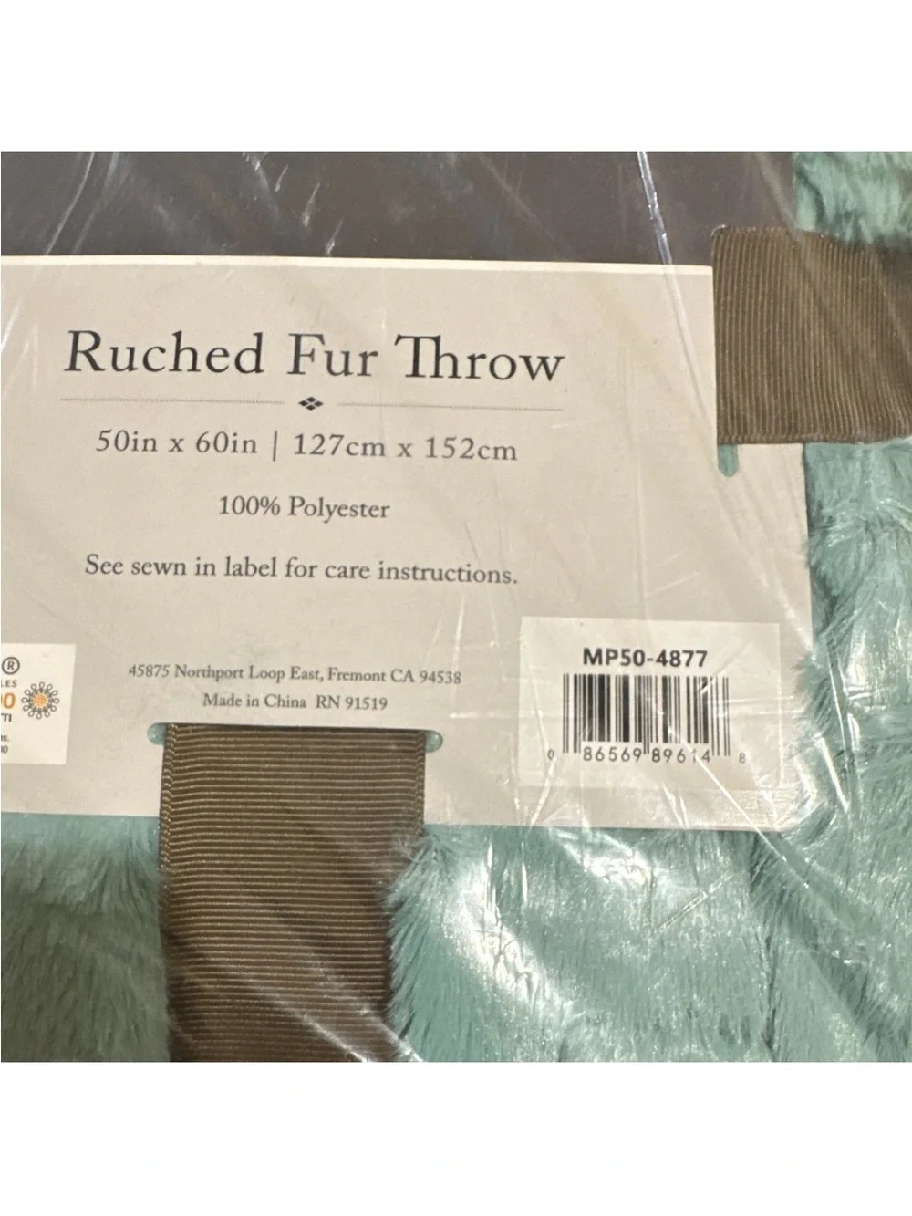 Madison Park Ruched Faux Fur Throw Blanket Teal 50x60 Polyester OEKO-TEX